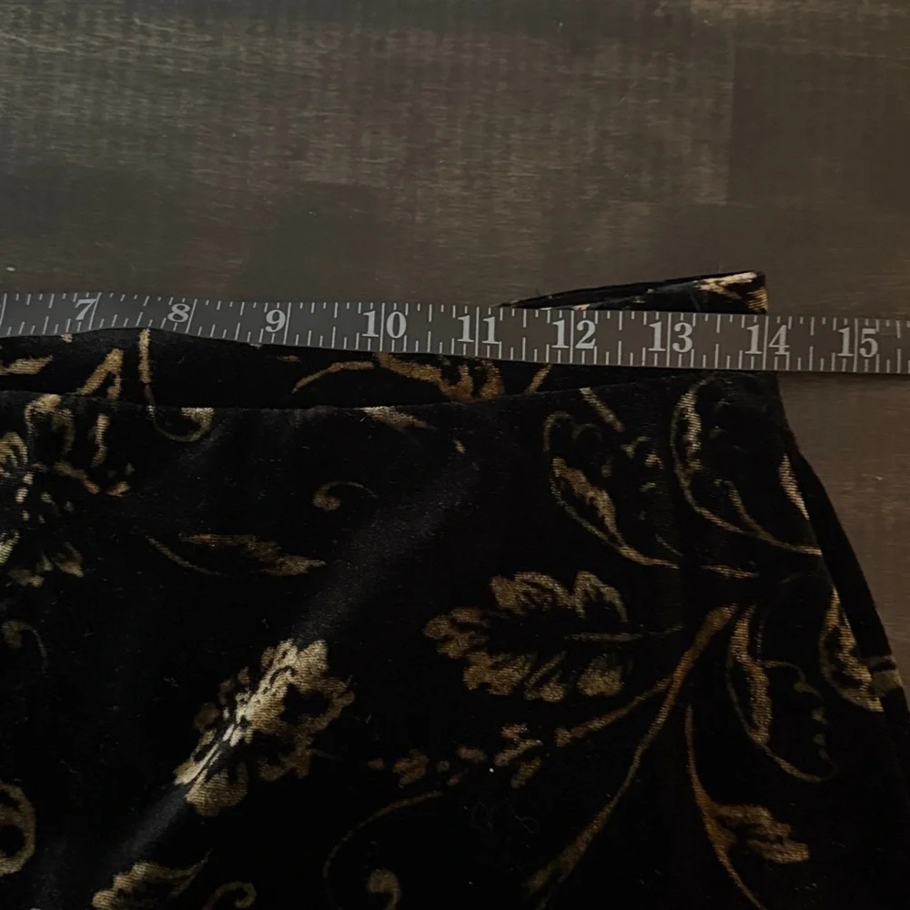 Vintage 90s Kathie Lee Black Velvet Gold Floral Print Maxi Skirt Size Medium